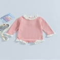 thumbnail image 2 of OUSITAID Newborn Baby Girl Romper Long Sleeve Ruffle Collar Jumpsuit Waffle Bodysuit Fall Clothes, 2 of 7