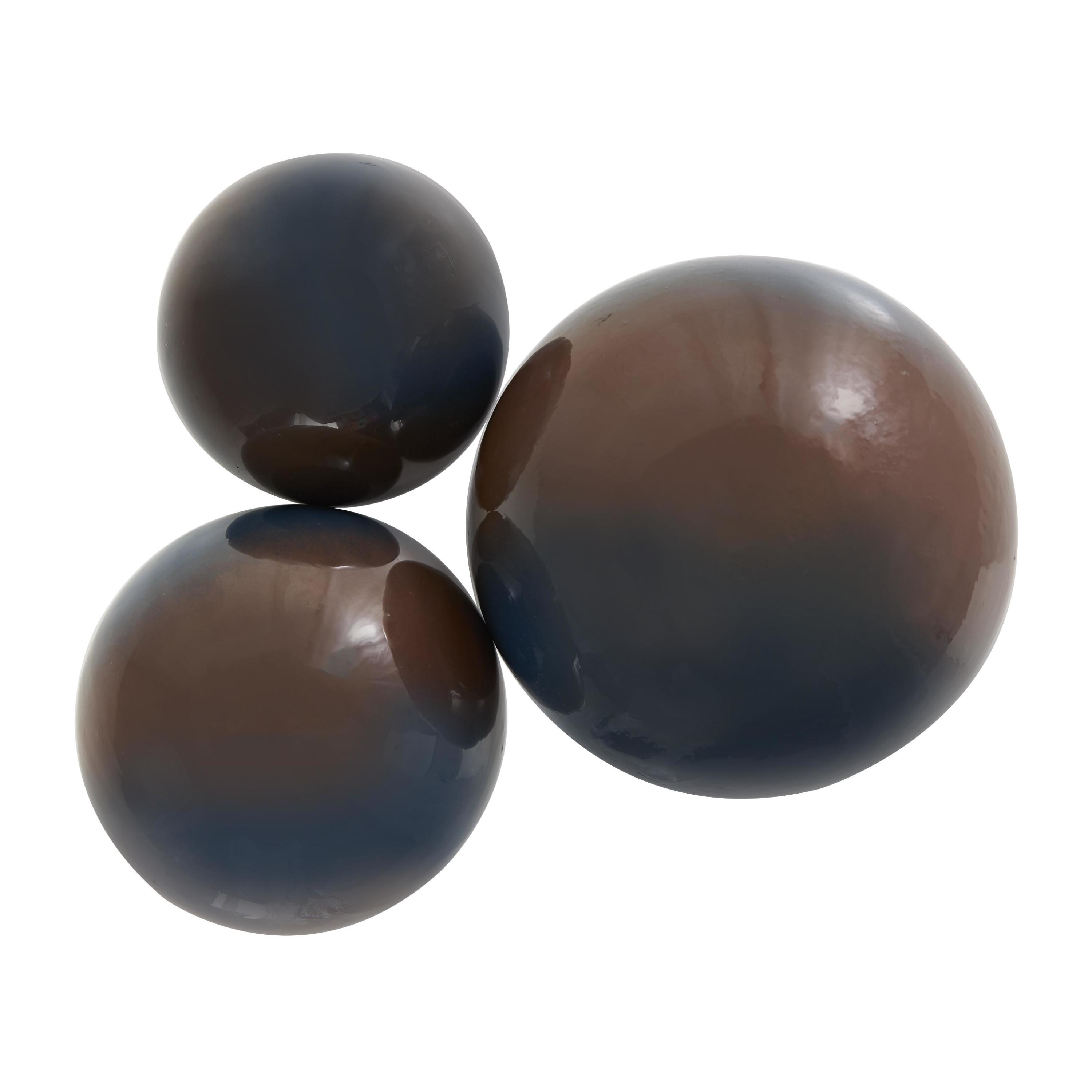DecMode Brown 6" Ombre Plastic Orbs & Vase Filler with Blue Accents (3 Count)
