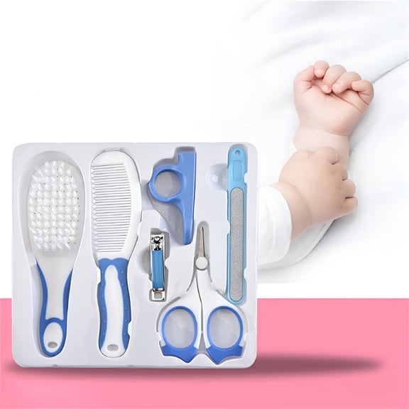 RAGUPEL 6 Pcs Set Baby Nail Hair Daily Health Care Infant Kids Grooming Brush Comb and Manicure Home Essentials Product-Blue