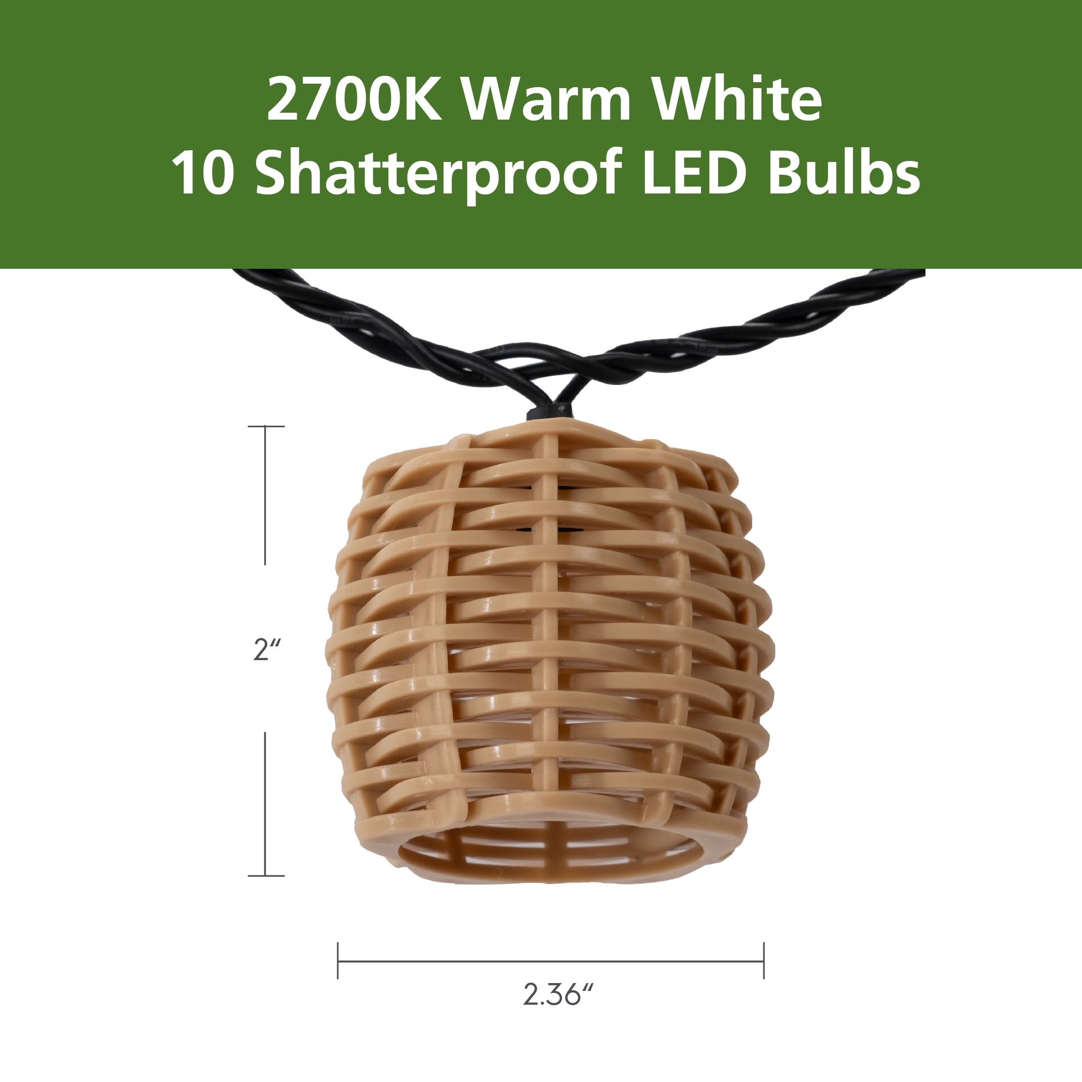 Mainstays 10-Light 7.4-Feet Plug-in Beige Rattan Outdoor String Lights