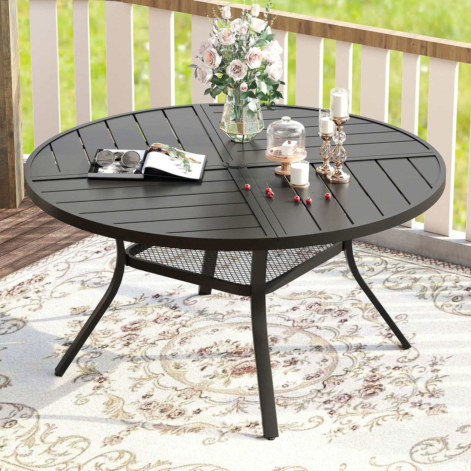 Vicllax 7-Piece Round Outdoor Patio Dining Furniture Set Table and Chair Metal Frame for Porch Deck
