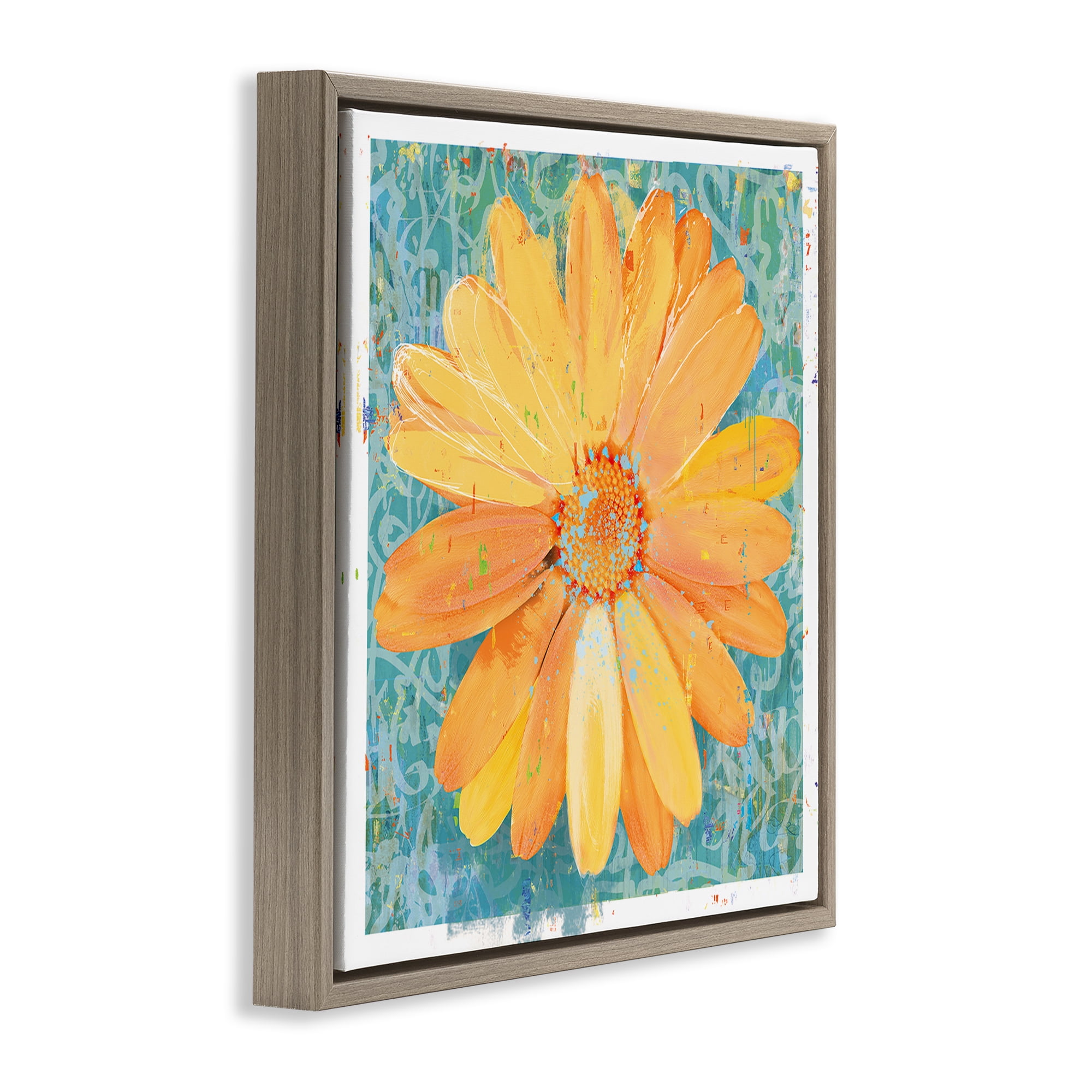 Stupell Industries Urban Daisy over Graffiti Brown Framed Floater Canvas Wall Art, design by Porter Hastings