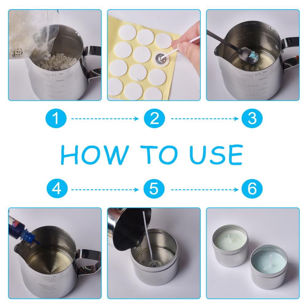 1 Box Candle Making Including Soy Wax Stainless Steel Cup & Handle Spoons & Wick Scissor & Wood Sticks Paper Stickers Plastic Candle Cups & Holder Aluminium Tin Cans Candle Wick Mixed Color 400g