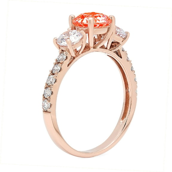1.97 ct Round Cut Simulated Red Diamond Three-Stone Engagement Ring for Women in 18K Rose Gold