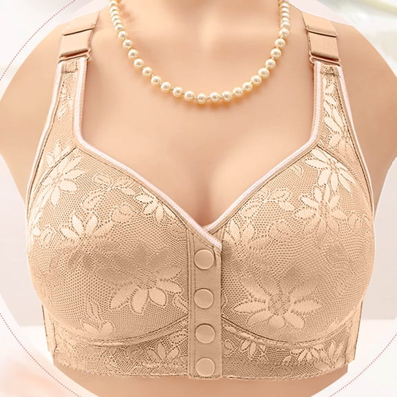 ylioge 2025 Plus Size Bras for Women S-5X Front Closure Bralettes Lightweight Wireless Push Up Breathable Full-Cup Underwear Bra