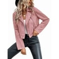 thumbnail image 2 of Women'S Cropped Zipper Long Sleeve Suede Faux Leather Blazer Jacket Autumn Fashion Outerwear Pink XXL, 2 of 8