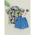 thumbnail image 2 of Toddler Kid Boys 2 Pcs Outfits Suits, Lapel Buttons Printed Short Sleeve Shirts with Solid Color Short Pants, 2 of 9