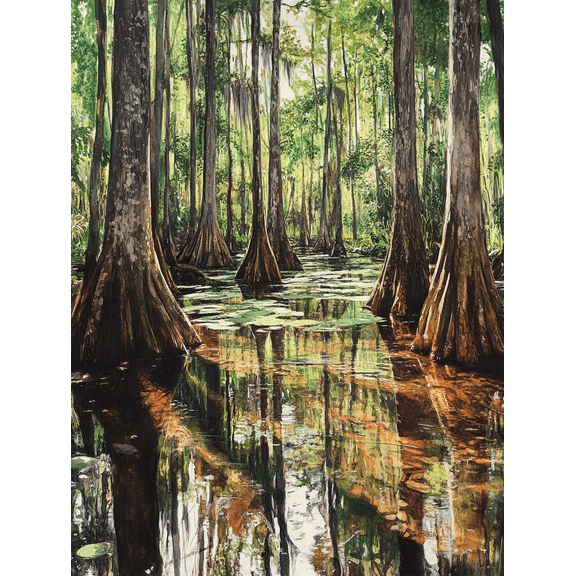 Swamp Cypress Trees Reflection Canvas Wall Art， Perfect for Living Room， Bedroom， Bathroom， Office， and Dining Room Decoration