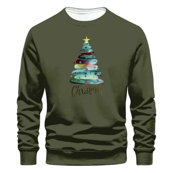 Men Christmas Sweatshirt Graphic Casual Crew Neck Pullover Long Sleeve Tops Blouses Shirts Army Green M