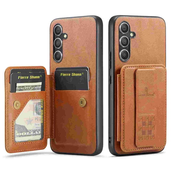 for Samsung Galaxy S26 Plus PU Leather Back Case, Vintage Slim Card Slot with Magnetic Closure Wristband Holder Kickstand RFID Blocking Wallet Phone Case Cover for Samsung Galaxy S26 Plus, Brown