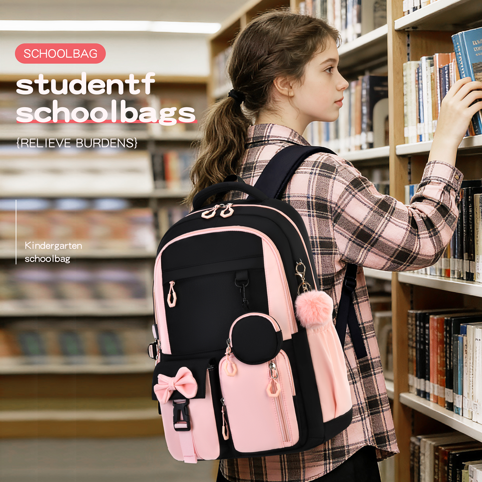 Mochila escolar de caramelo para niñas y niños, morral grande para libros con múltiples bolsillos, ligera y resistente al agua, para primaria, secundaria y universidad 6