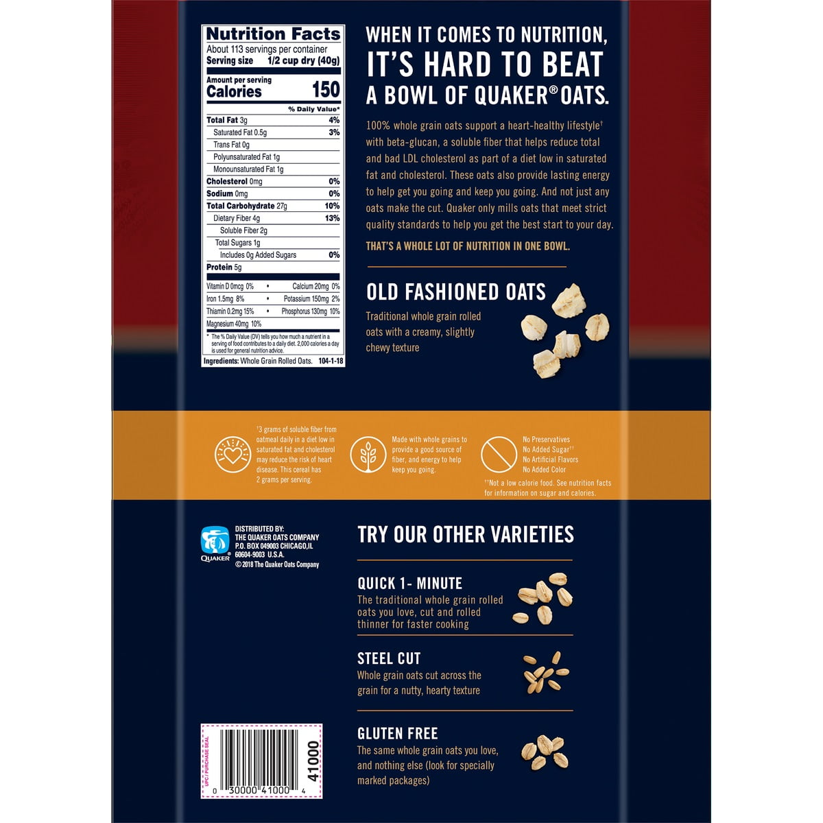 Quaker Old Fashioned Oats, 160 oz.
