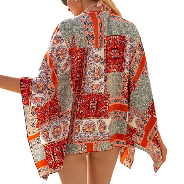 Guardurnaity Mujeres Bohemian Graphic Print Open Front Cover Up Prendas para la parte del cuerpo Rojo M