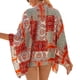 thumbnail image 5 of Blusa de mujer con estampado bohemio, cubierta corta para la playa, top de kimono a prueba de sol, rojo, XL Inevent AP001231-08, 5 of 7