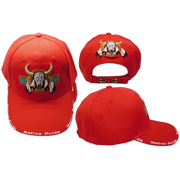 Native Pride Bull Head Dreamcatcher Red Adjustable Embroidered Cap Hat
