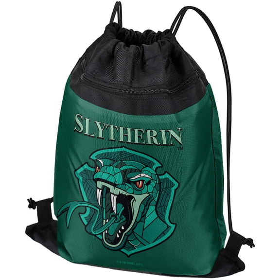 Harry Potter Slytherin Stain Glass Drawstring Backpack Sports Bag Sackpack 17" x 13", Perfect for Gym, Yoga or Practice