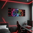 thumbnail image 2 of Erosebridal Neon Gamepad Canvas Wall Art Living Room , Red Hexagon Honeycomb Framed Wall Art Set of 3, 2 of 5