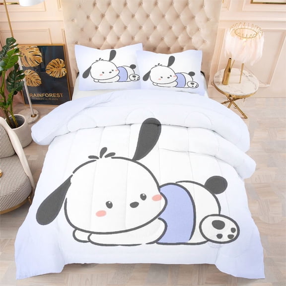 3 Piece Pochacco Bedding Set Twin Size Comfy Light blue Pillowcases Comforter Set NEW