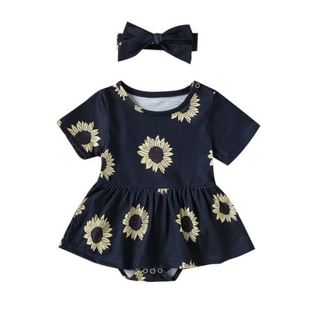

Puloru Baby Girl s O-collar Short Sleeve Bodysuit Skirt + Headband Set