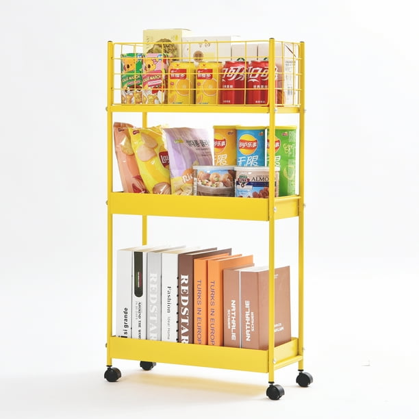 KINGRACK Slim Storage Cart,3Tier Metal Utility Rolling Cart with