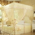 thumbnail image 1 of LYUMO Luxury Princess Mosquito Netting, 3 Side Openings Post Bed Curtain Canopy Netting Mosquito Net Bedding Pink/Yellow, 1 of 10