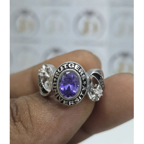 925 Sterling Silver CZ Oval GemStone Custom High School Class Ring for College & University Students, Graduation Ring for HER