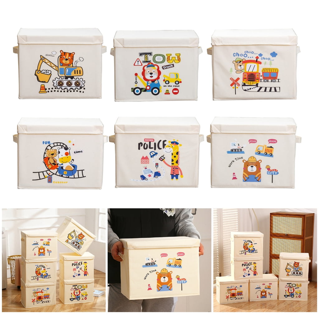 Foldable Kids Bedroom Storage Solution Foldable Toy Box With HandlesAn1ma1Themed Toy Organization Bins