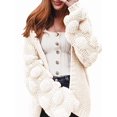 thumbnail image 2 of Women'S Chunky Knit Open Front Sweater Long Sleeve Pom Pom Loose Short Cardigan Outerwear Coats White L, 2 of 8