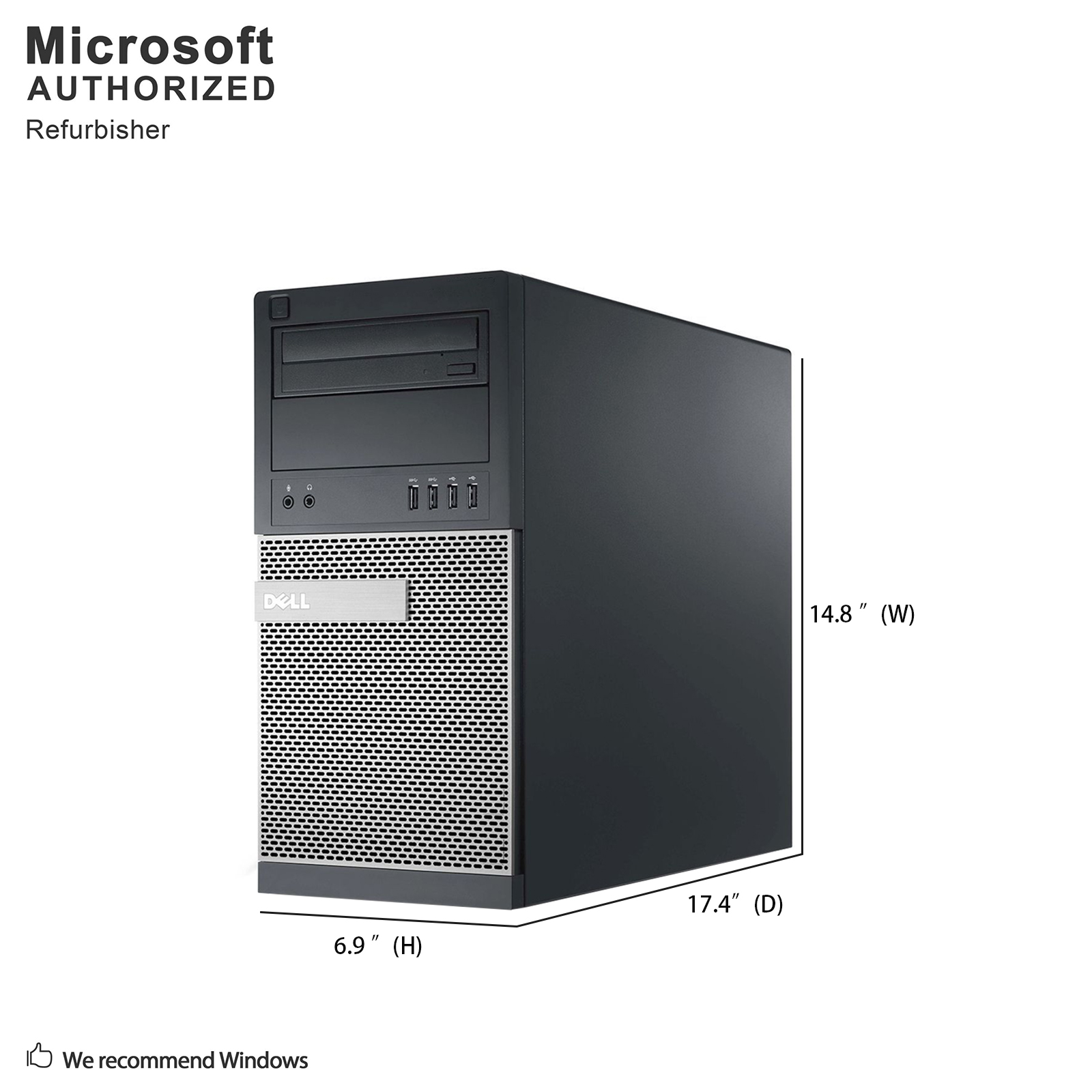 Used Grade A Dell OptiPlex 7010 Tower, Intel Quad Core I7-3770 up to 3.9G, 8G DDR3, 256G SSD, WiFi, BT 4.0, DVD, USB 3.0, VGA, DP, W10P64-Multi Languages Support (EN/ES/FR), 1 year warranty - image 3 of 7