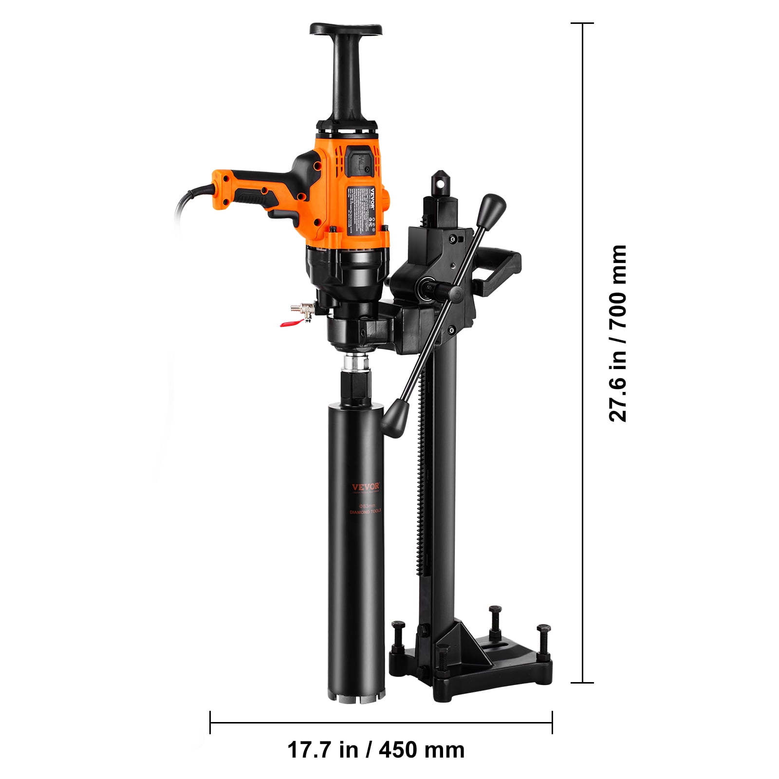 VEVOR Core Drill Machine, 0.8-6.3in Drilling Diameter Handheld Diamond Core Drill Rig with Stand and Core Drill Bit, 2000W Rugged Concrete Core Drill, Wet and Dry Use, For Concrete, Brick, Marble