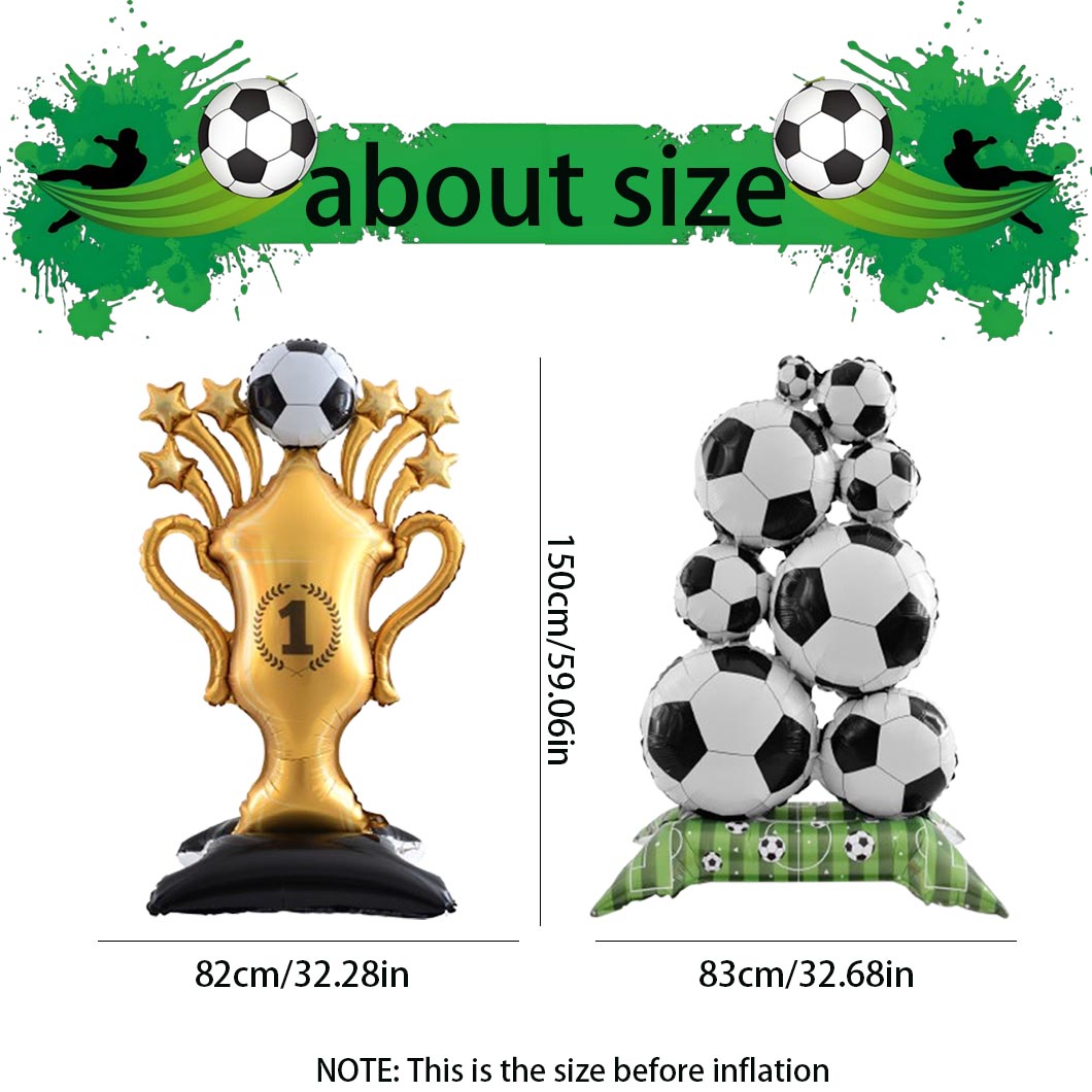 2Pcs Giant Soccer Balloons Champion Trophy Balloons Soccer Party Decorations Soccer League Champions Trophy Decor Sports Football Ball Fans Birthday Party Decoration