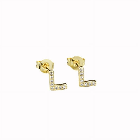 Bonjour Jewelers 14k Yellow Gold Created White Sapphire Initial L Letter Stud Earrings Plated