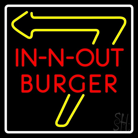 In N Out With Arrow LED Neon Sign 16 x 16 - inches, Clear Edge Cut Acrylic Backing, with Dimmer - Bright and Premium built indoor LED Neon Sign for restaurant window and interior decor.