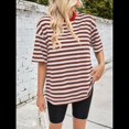 thumbnail image 4 of Camisetas de Rayas de Gran Tamaño para Mujer, Blusas Holgadas de Cuello Redondo y Corta, Blusa Informal de Verano Y2K 2025 Color Café S, 4 of 9