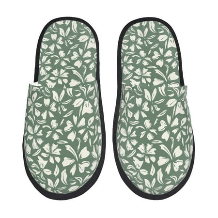 

Sikiie Flowers With Leaves Fuzzy Slip-on Slippers Warm Cozy Soft Lightweight Memory Foam Indoor House ShoesLarge
