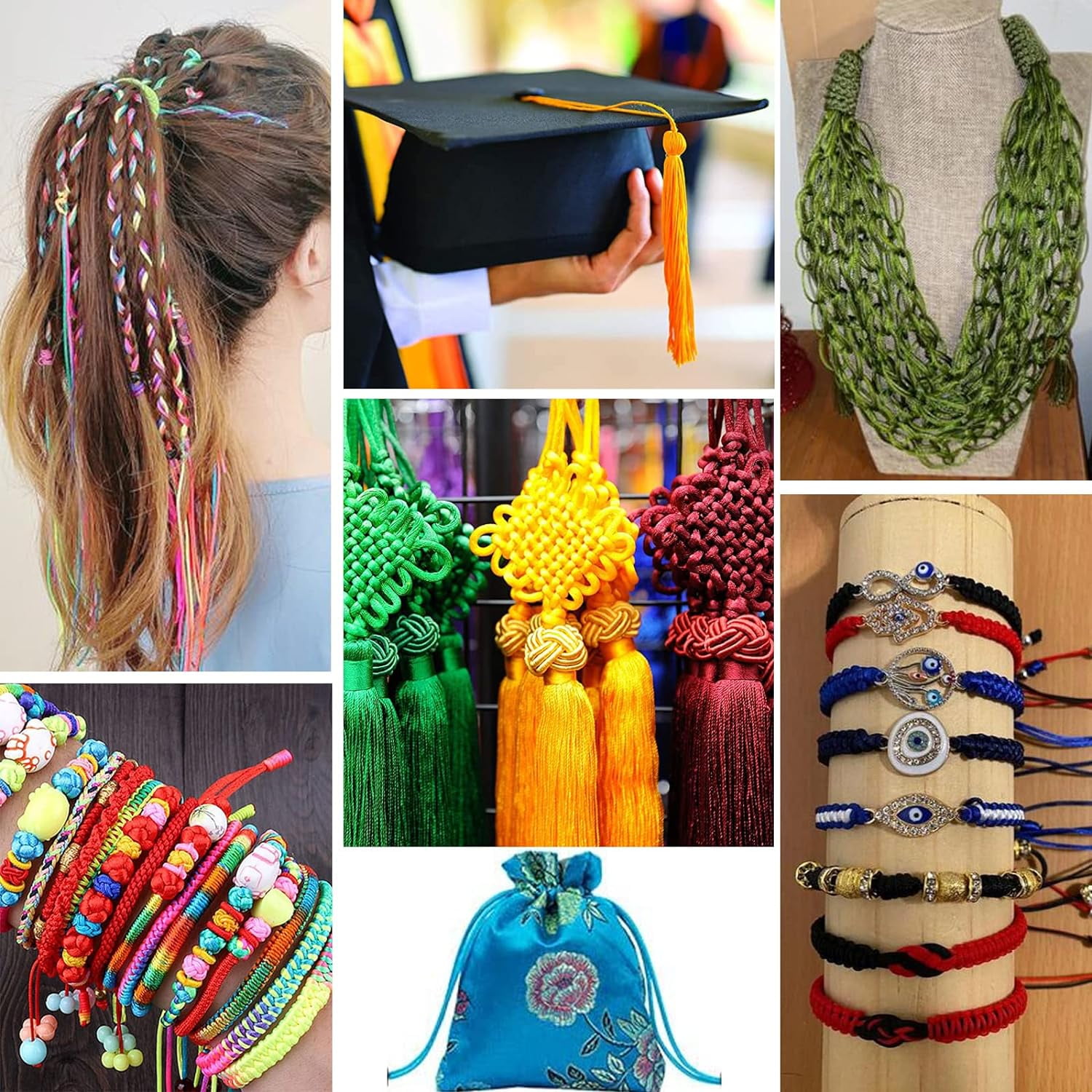 200 Yards 2mm Satin Nylon Cord Rattail Silk Cord Chinese Knotting Macrame Thread for Friendship Bracelet