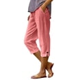 thumbnail image 3 of ClodeEU Women's Linen Blend Capri Pants,Casual Rolled Cuff Cropped Pants with Pockets Watermelon Red,Women's Plus L, 3 of 9
