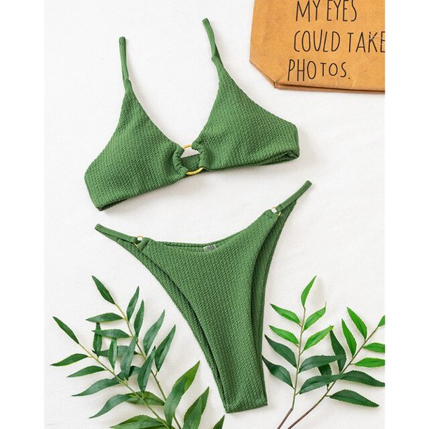 QWZNZGR Solid Bikinis Ribbed Strap Bathing Suit Women Push Up Swimwear