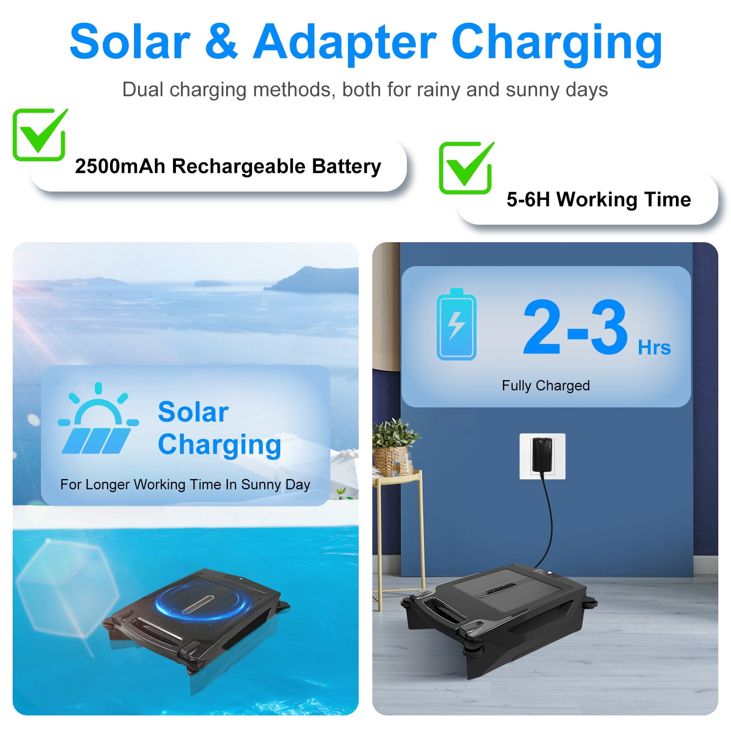 Imountek Solar-Powered Robotic Pool Skimmer, Automatic Swimming Pool Surface Cleaner with APP Control, 2 Cleaning Modes, Dual Charging (Solar/Adapter), IPX7 Waterproof, 1937 sq.ft Coverage