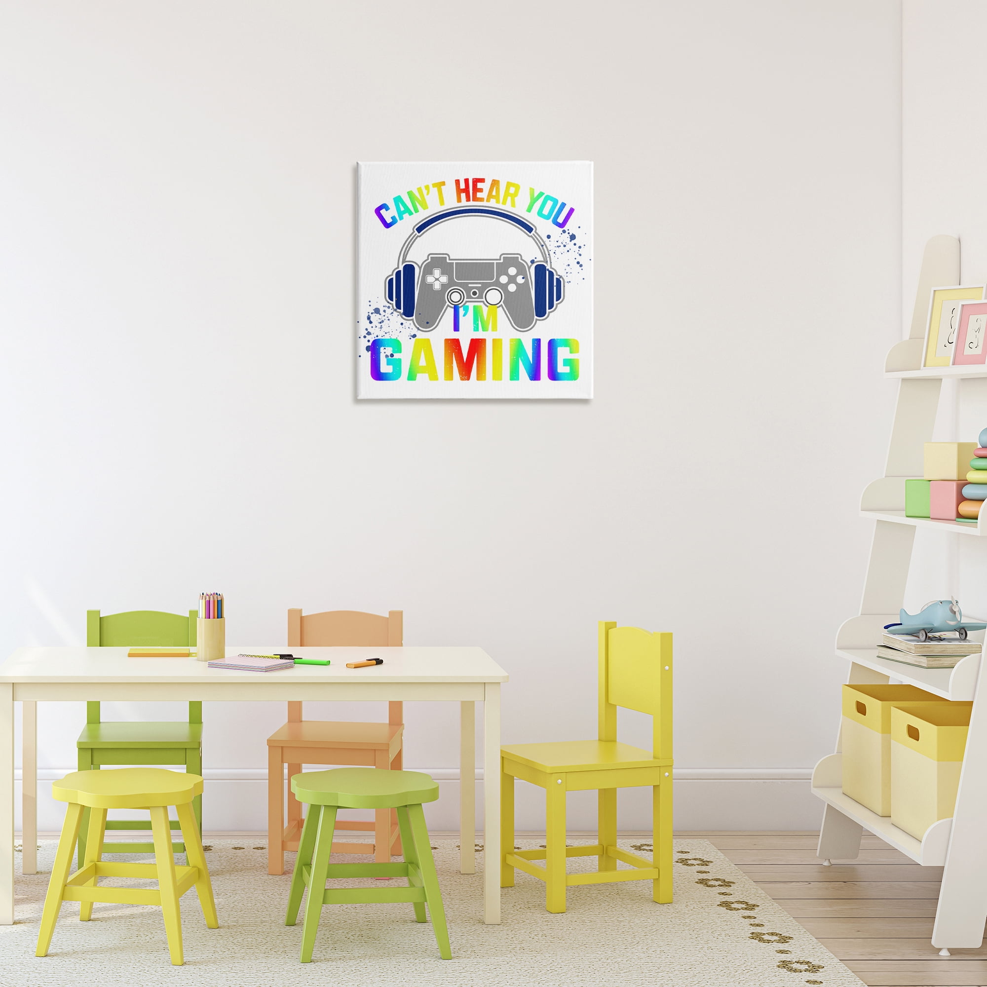 Rainbow Can't Hear You Gaming Canvas Wall Art, design by Kim Allen
