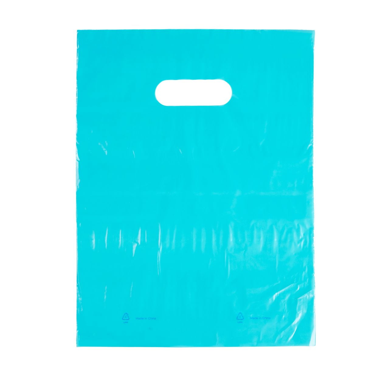 Teal Blue Plastic Merchandise Shopping Bags with Die Cut Handles