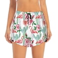 thumbnail image 2 of Xecao's Flamingo Flower for a double-layer running short for women, perfect for gym, tennis, and more, featuring a convenient pocket., 2 of 9
