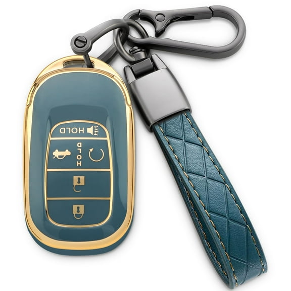 for Honda Key Fob Cover Soft TPU with Leather Keychain 360 Degree Protection Key Case Shell Holder Fits for 2022 2023 2024 Honda Accord Civic CR-V HR-V Pilot Odyssey smart Remote Key