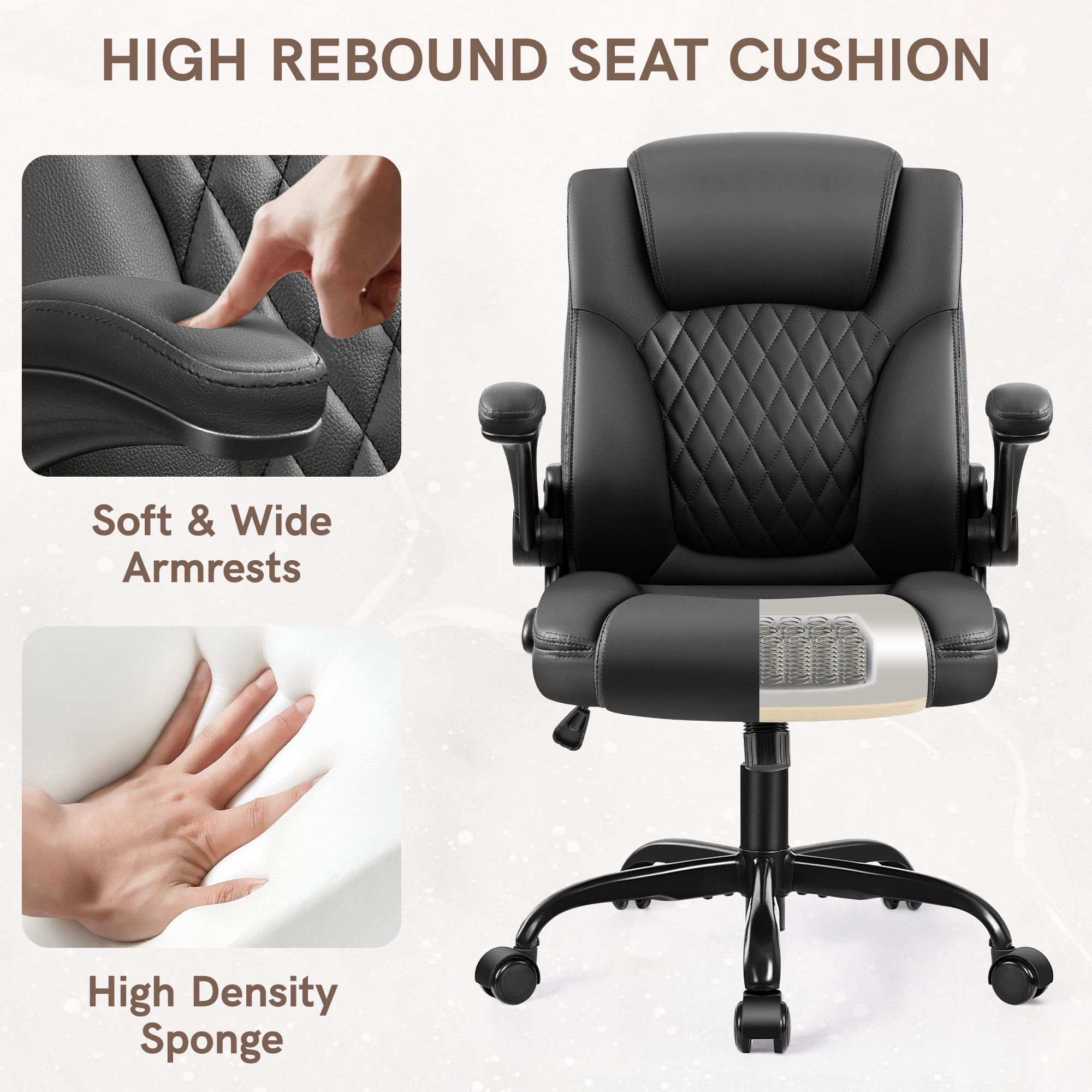 COOLHUT Leather Office Chair, Big and Tall Office Chair 400LBS Wide Seat Ergonomic Computer Desk Chair High Back Executive Leather Chair Adjustable Task Chair Lumbar Back with 8-Year Warranty, Black