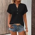 thumbnail image 2 of LWavelet Women's Ribbed Knit T-Shirt Short Sleeve Tops V-Neck Casual Slim Fit Lightweight Basic Tee Black L, 2 of 5