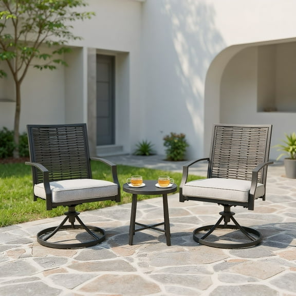 Resenkos 3 Piece Patio Swivel Chair Set, Small Patio Conversation Furniture Set with Soft Seat Cushions for Backyard