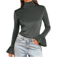 thumbnail image 2 of Hfnxid Womens Turtleneck Velvet Shirt Women Long Bell Sleeve Shirts 2026 Spring Tight Slim Fit High-necked Work T-Shirt Blouse, 2 of 8