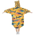 thumbnail image 2 of FORMRS Wearable Blanket Hoodie with Sleeves for Kids Cozy Flannel Sweatshirt, Yellow Sardines Pattern, 2 of 7