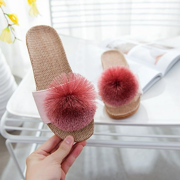 Women's plush ball fashion sandals - pink