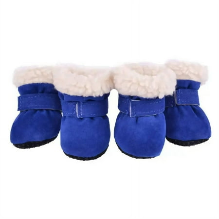 GASTROPOD 4Pcs Dog Shoes Soft Suede Material Dog Booties Warm Fleece Lining Dog Boots & Paw Protectors Anti-Slip Sole Dog Rain Boots 4.5x4.0cm Blue
